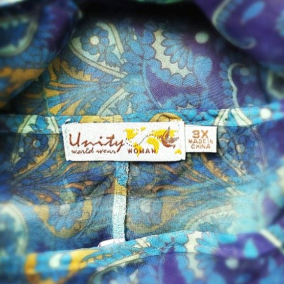 Top & Scarf 2in1 Blue Green Paisley Print Sheer Chiffon Slip-on Lightweight - Picture 8 of 14